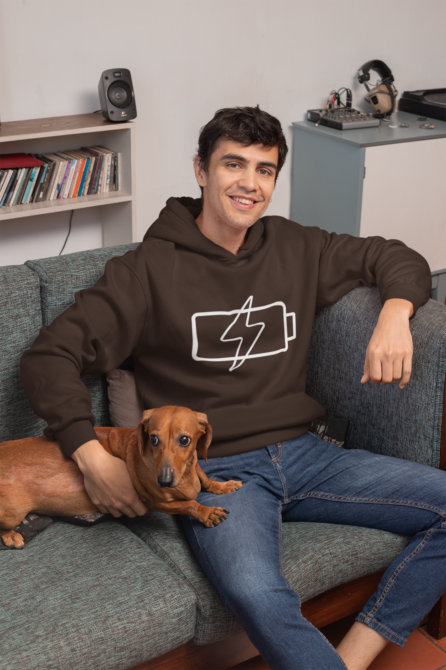 Hoodie — “Social Battery 1%” Low Energy Battery Icon Pullover