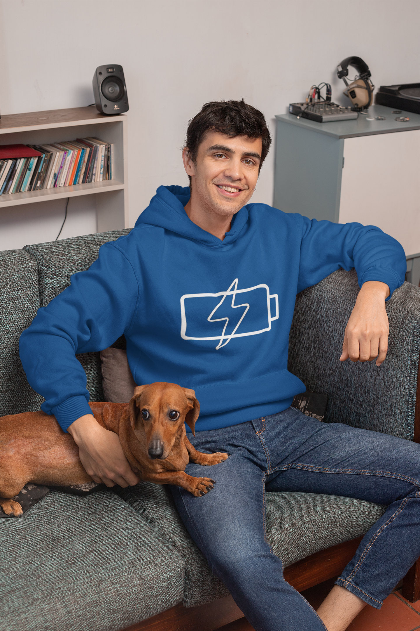 Hoodie — “Social Battery 1%” Low Energy Battery Icon Pullover