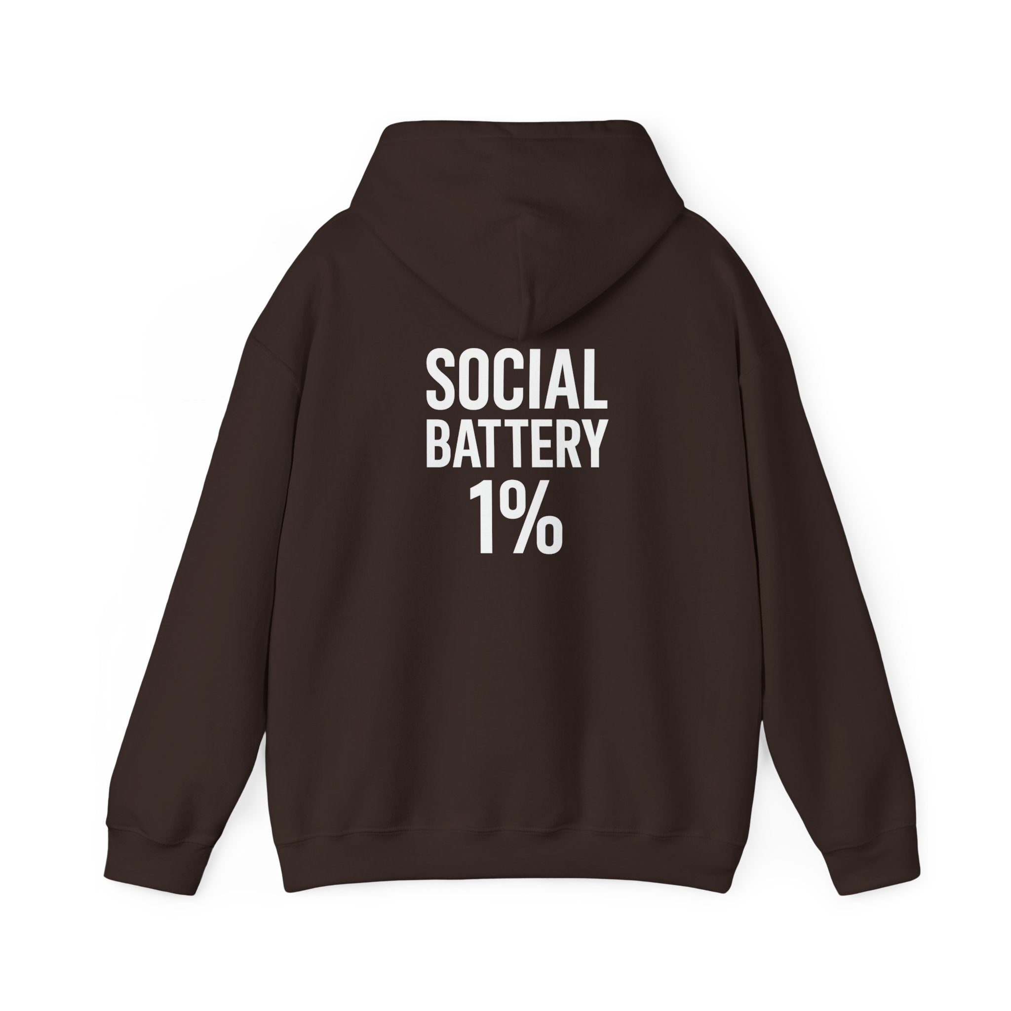 Hoodie — “Social Battery 1%” Low Energy Battery Icon Pullover
