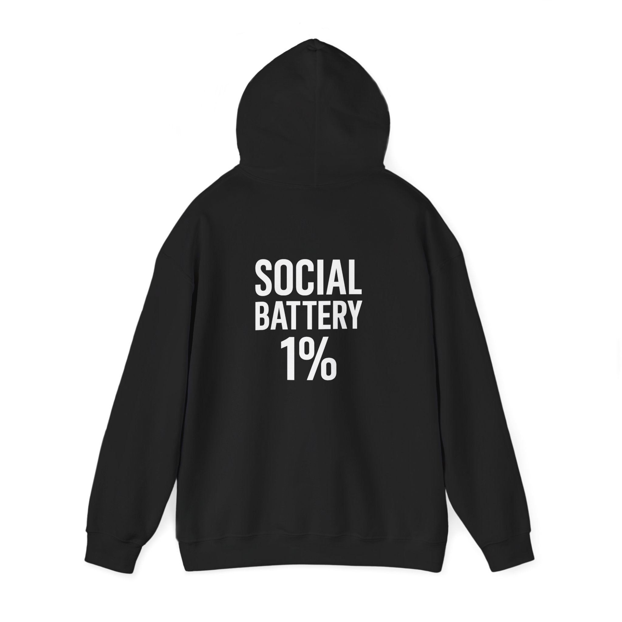 Hoodie — “Social Battery 1%” Low Energy Battery Icon Pullover
