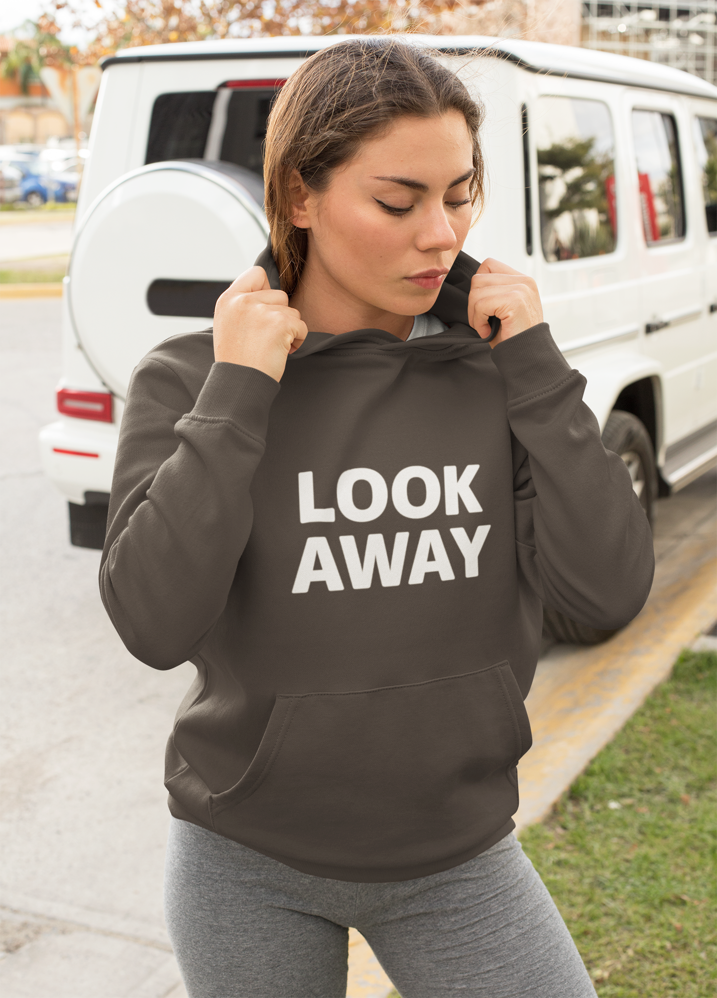 Hoodie - 'LOOK AWAY' Front & 'Good Kitten' Cute Cat Back Graphic Hoodie