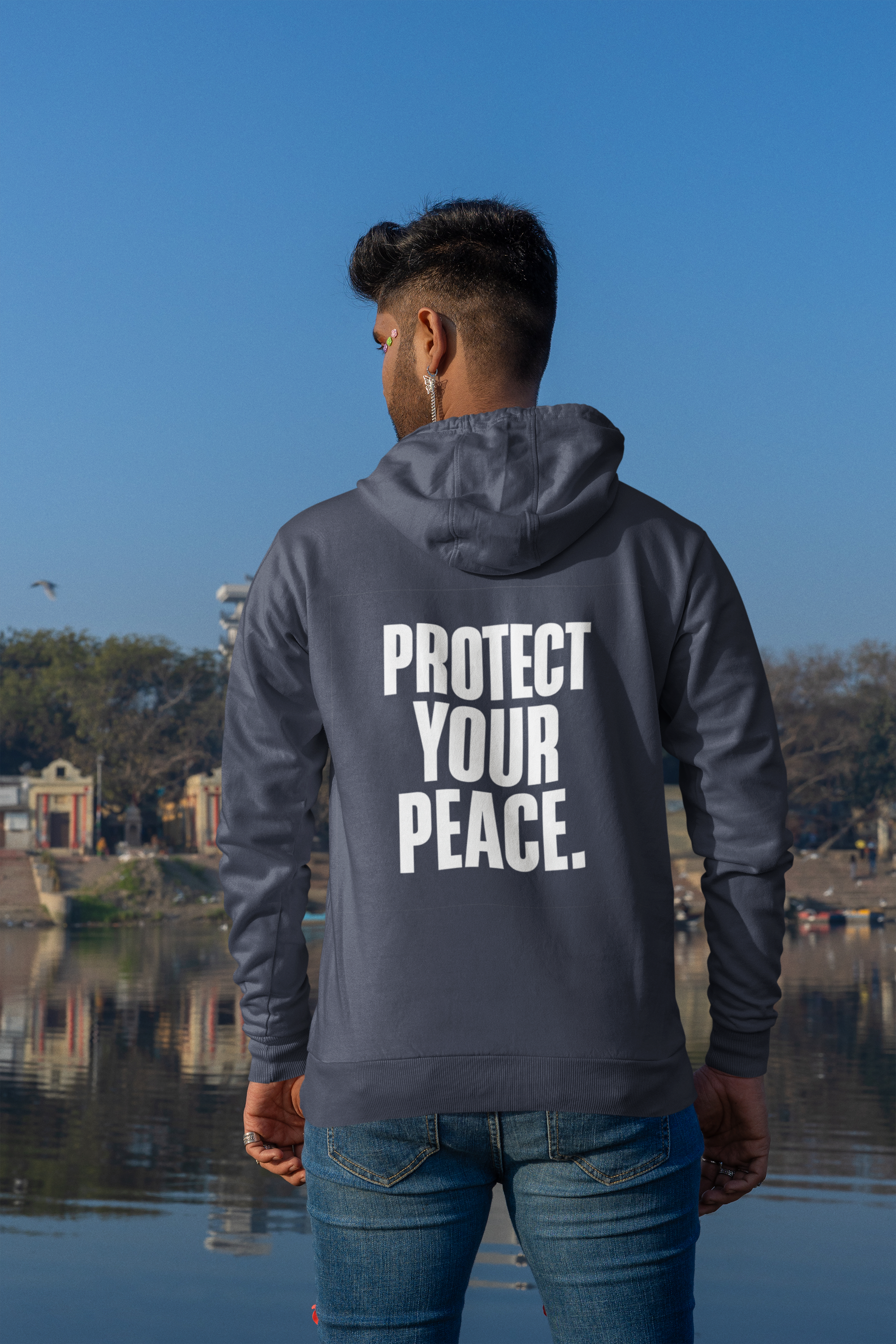 Protect Your Peace Hoodie — Minimal Peace Sign Pullover with "Protect Your Peace." Back Print