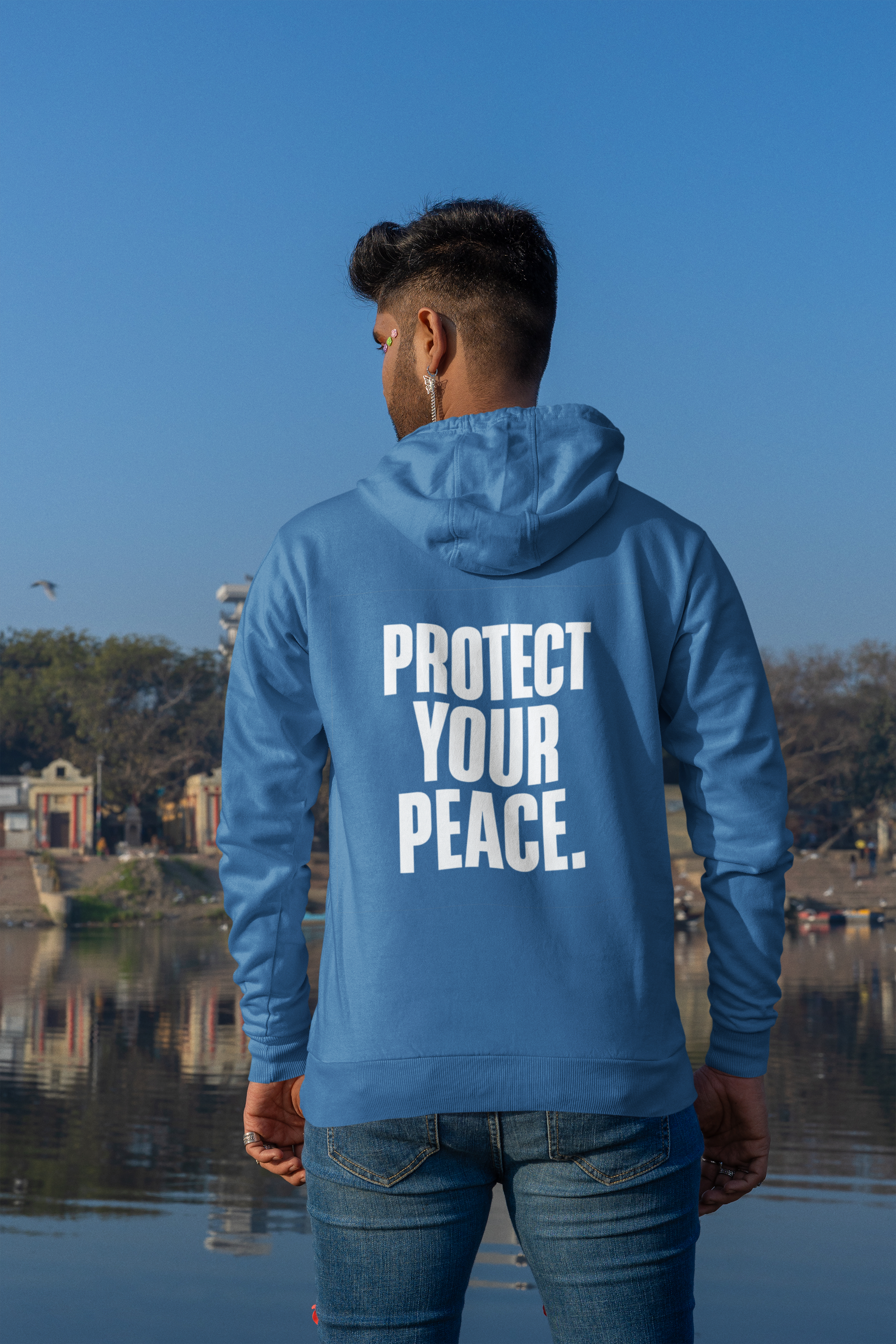 Protect Your Peace Hoodie — Minimal Peace Sign Pullover with "Protect Your Peace." Back Print