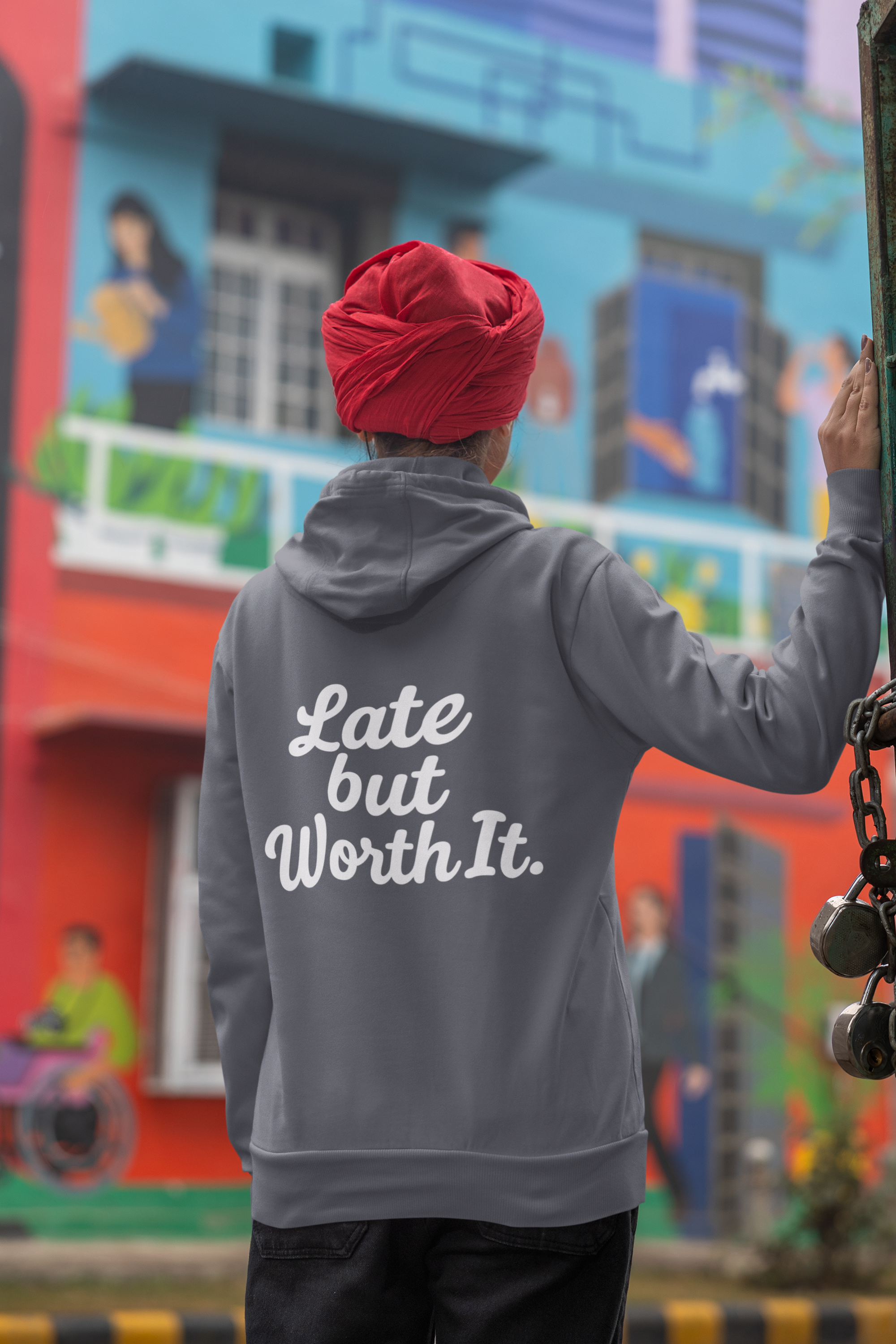 Late But Worth It Hoodie — Minimal Iced Coffee Graphic Sweatshirt