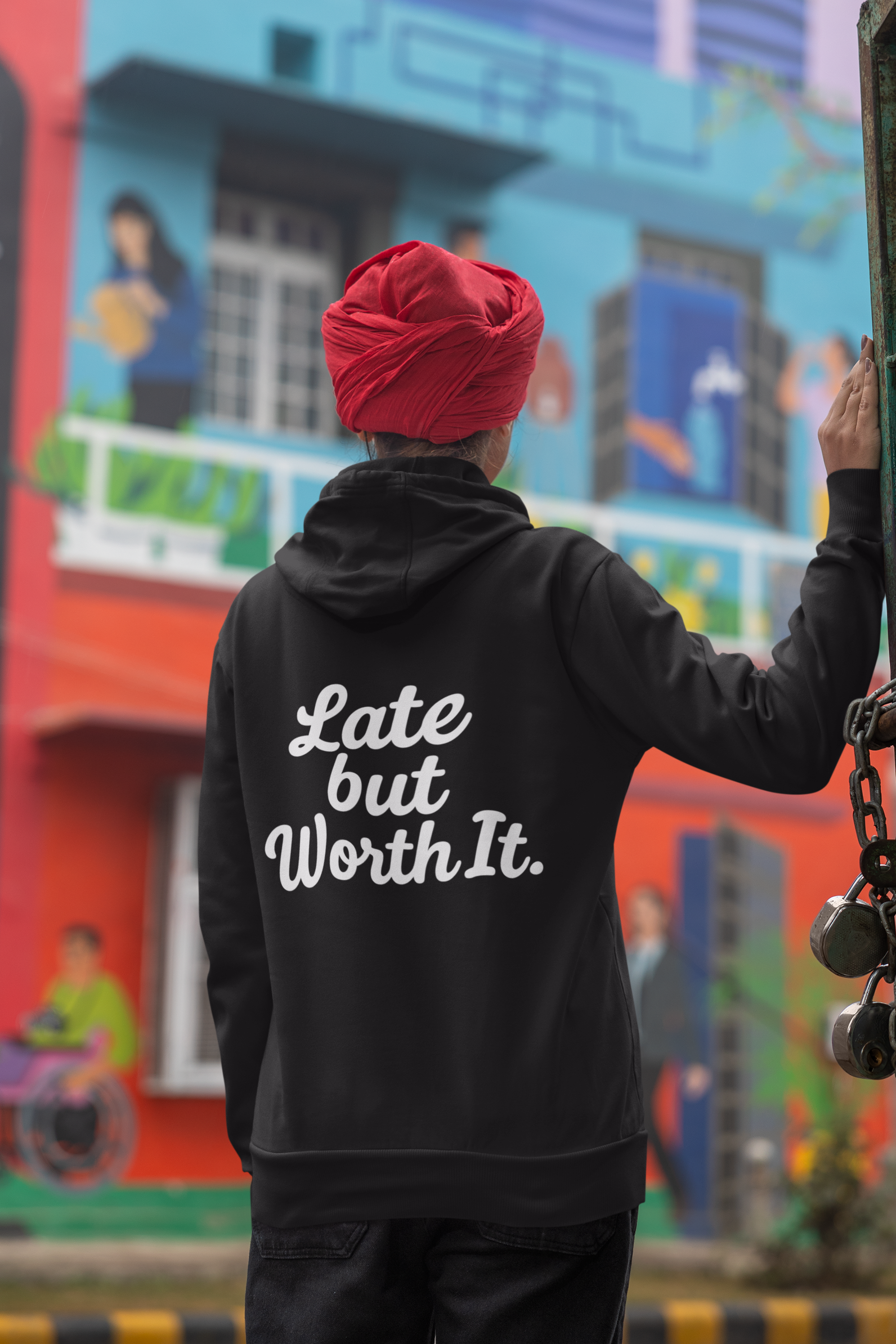 Late But Worth It Hoodie — Minimal Iced Coffee Graphic Sweatshirt