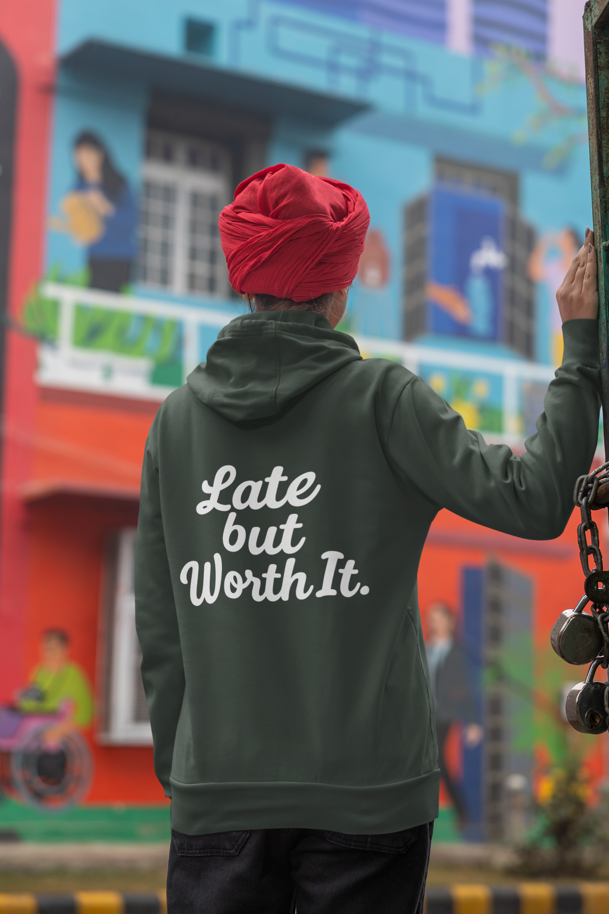Late But Worth It Hoodie — Minimal Iced Coffee Graphic Sweatshirt
