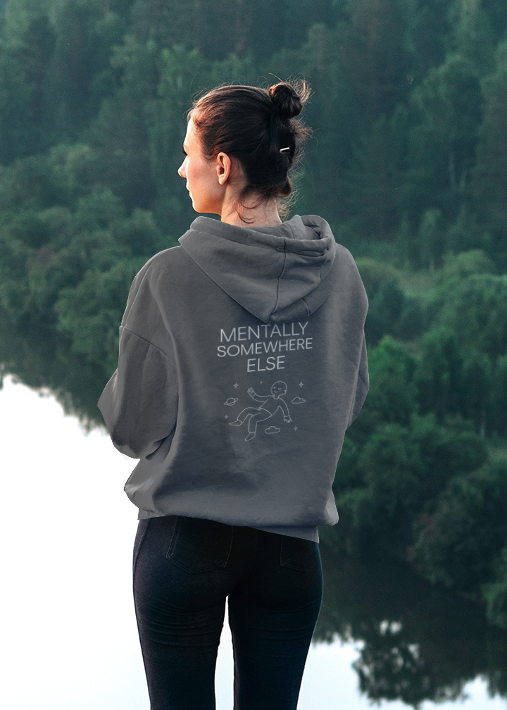 Hoodie — "Mentally Somewhere Else" Minimalist Ghost Illustration
