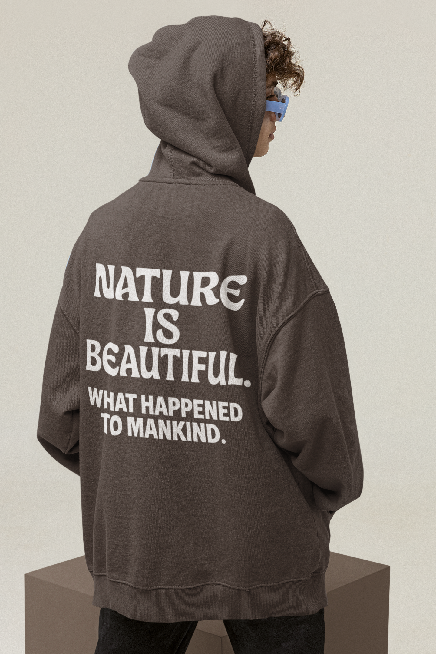 Nature Is Beautiful Hoodie — Tree Graphic Back with "Nature Is Beautiful. What Happened to Mankind." Statement