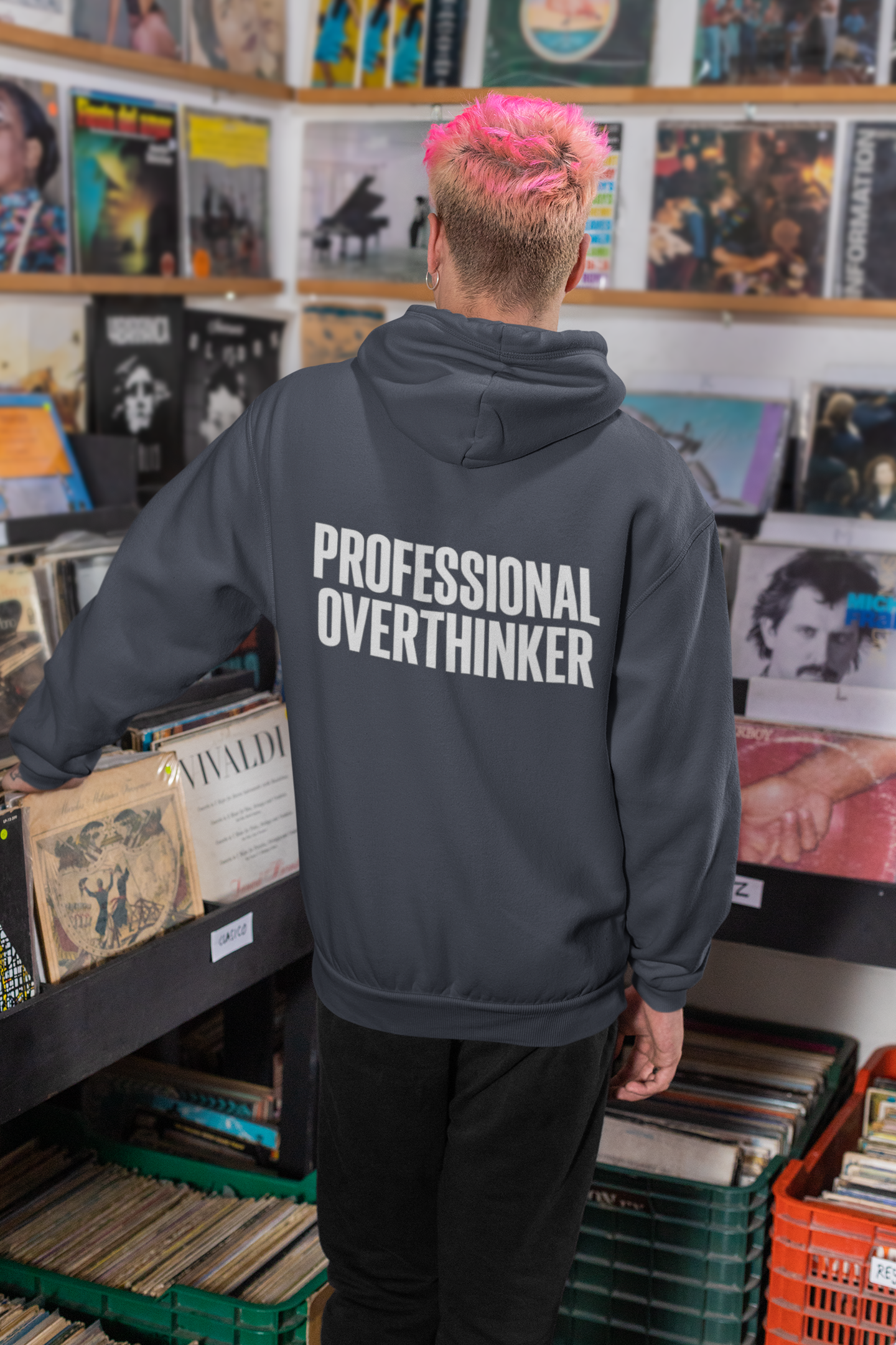 Professional Overthinker Hoodie – "Thinking in Progress" Graphic Pullover