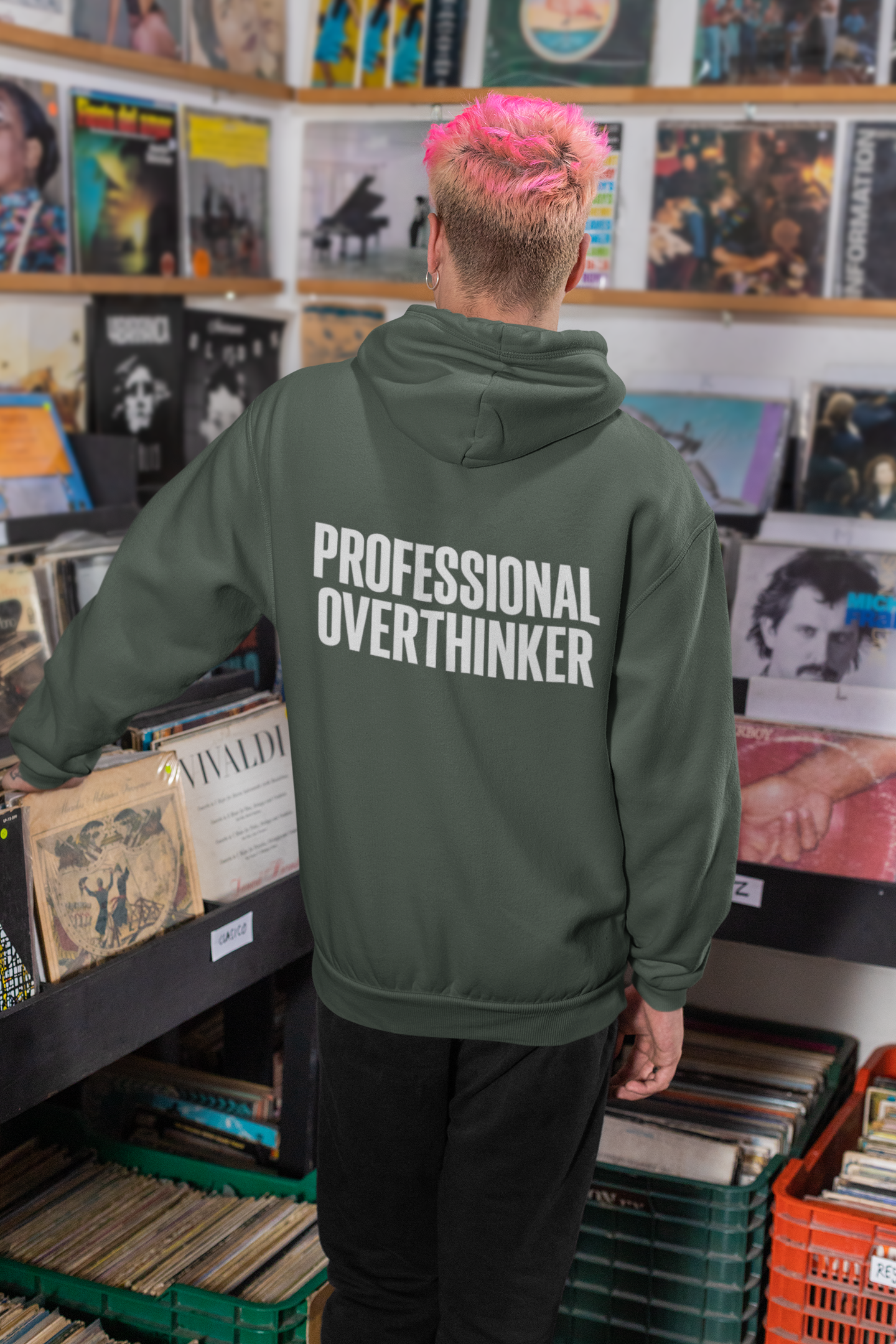 Professional Overthinker Hoodie – "Thinking in Progress" Graphic Pullover