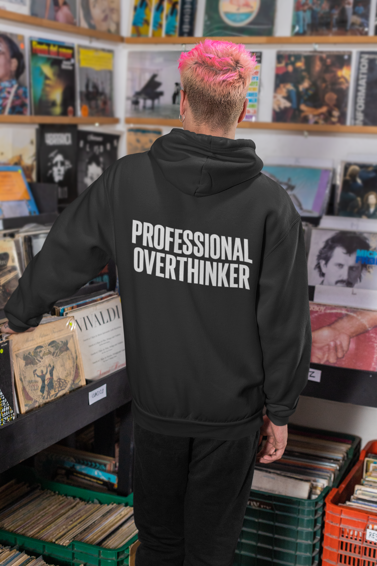 Professional Overthinker Hoodie – "Thinking in Progress" Graphic Pullover