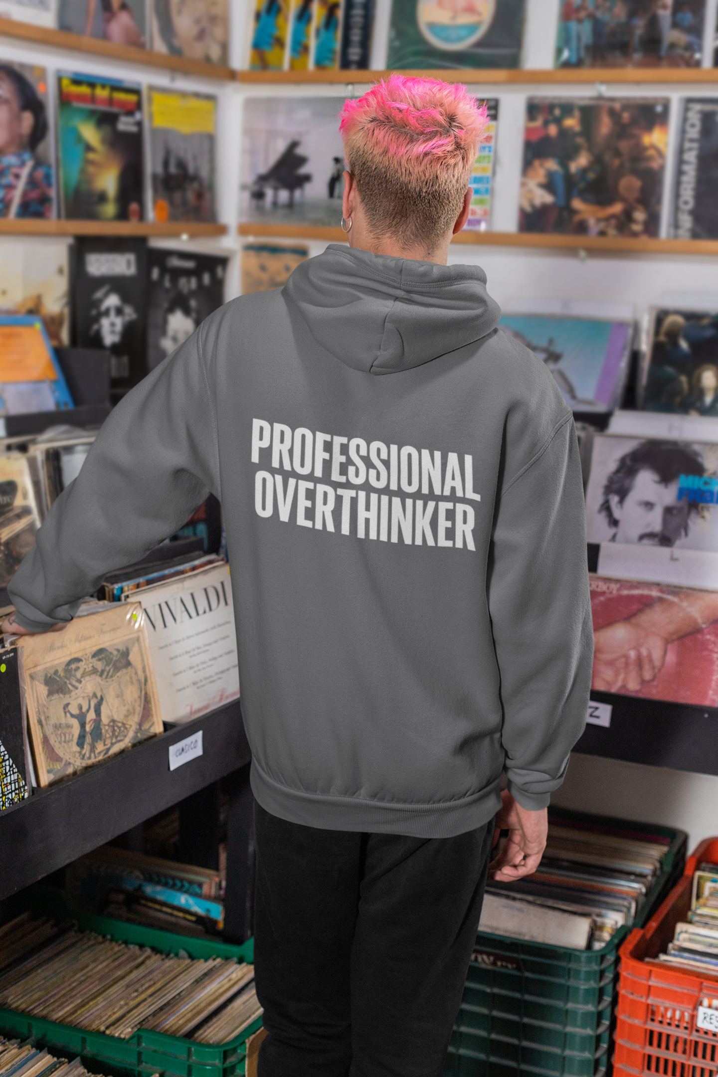 Professional Overthinker Hoodie – "Thinking in Progress" Graphic Pullover