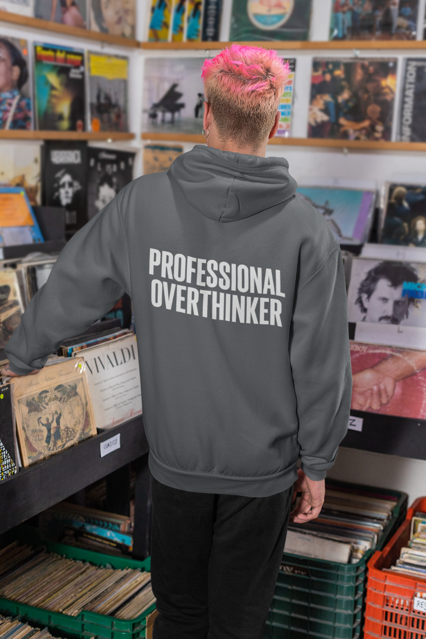 Professional Overthinker Hoodie – "Thinking in Progress" Graphic Pullover