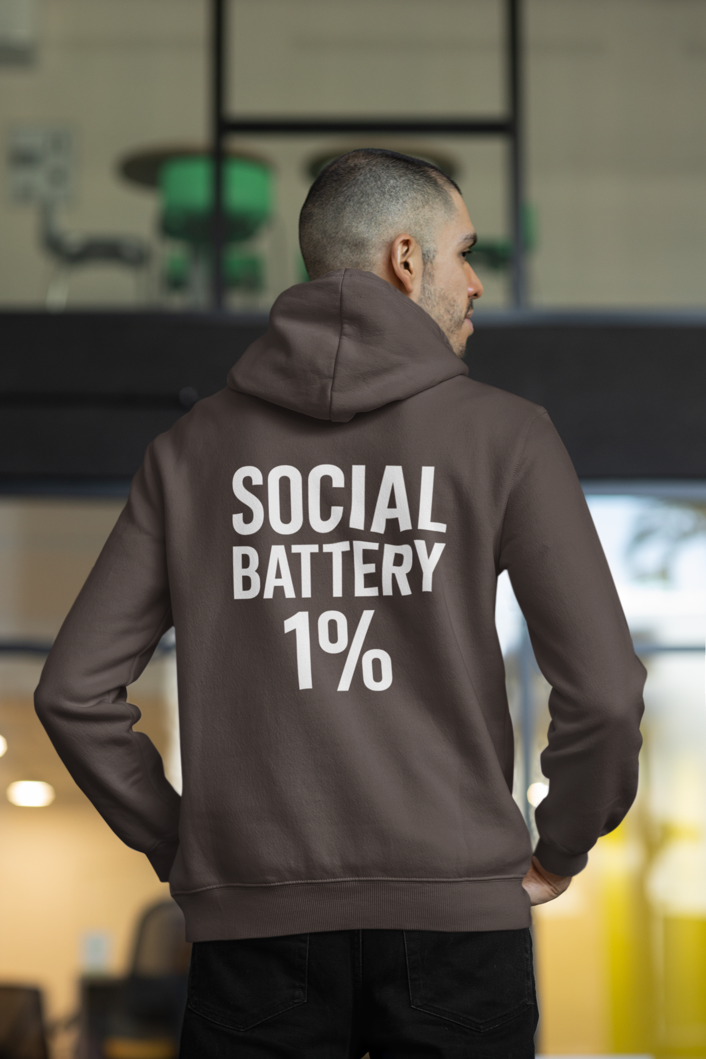 Hoodie — “Social Battery 1%” Low Energy Battery Icon Pullover