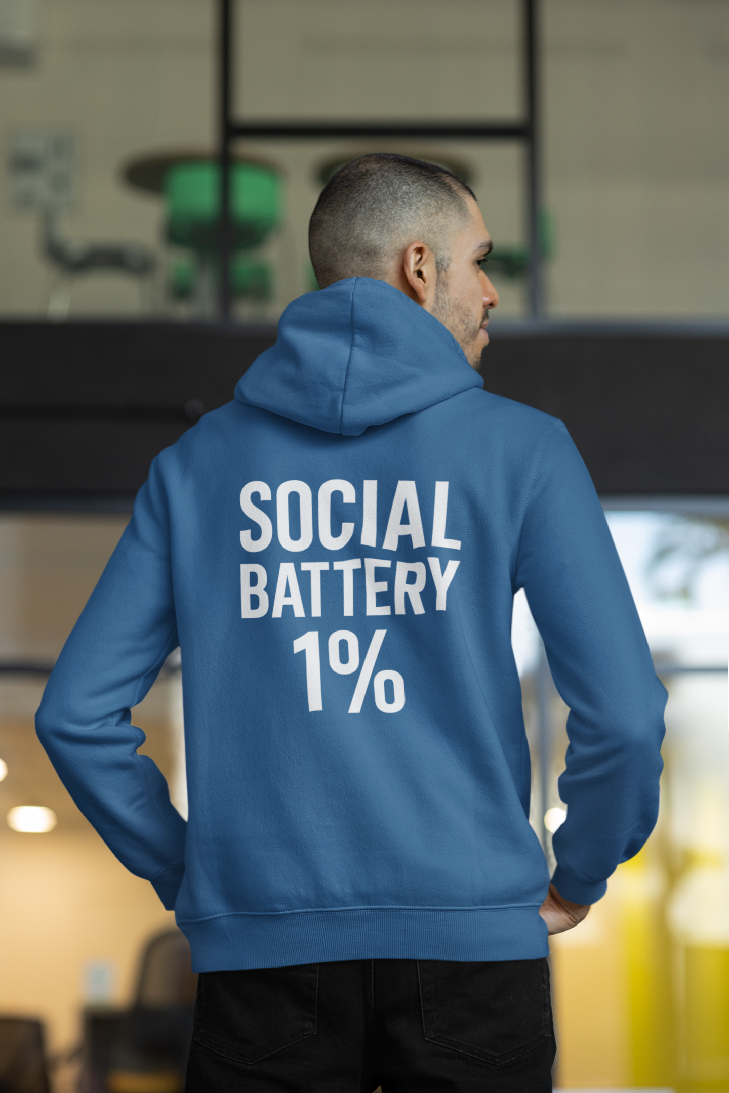 Hoodie — “Social Battery 1%” Low Energy Battery Icon Pullover