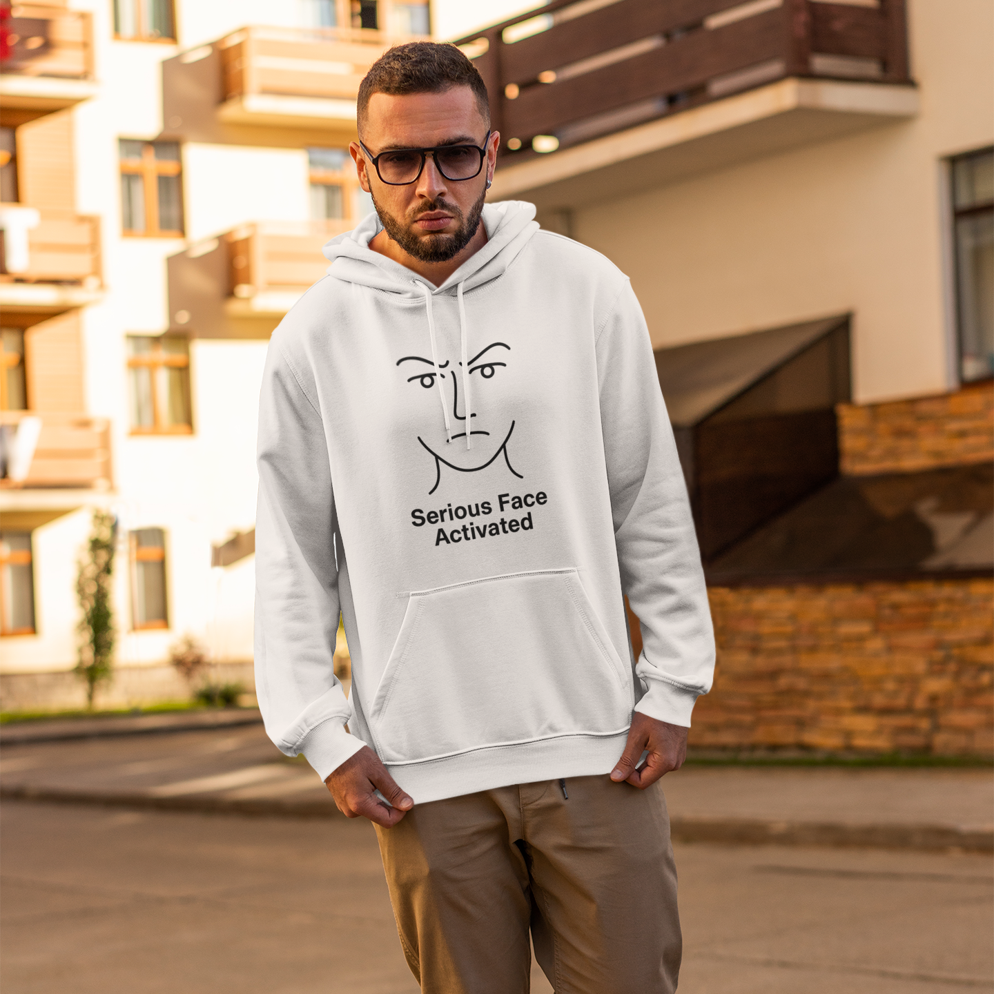 Hoodie — "Serious Face Activated" / "I’m Not Angry, I Just Look This Way" Graphic Hoodie