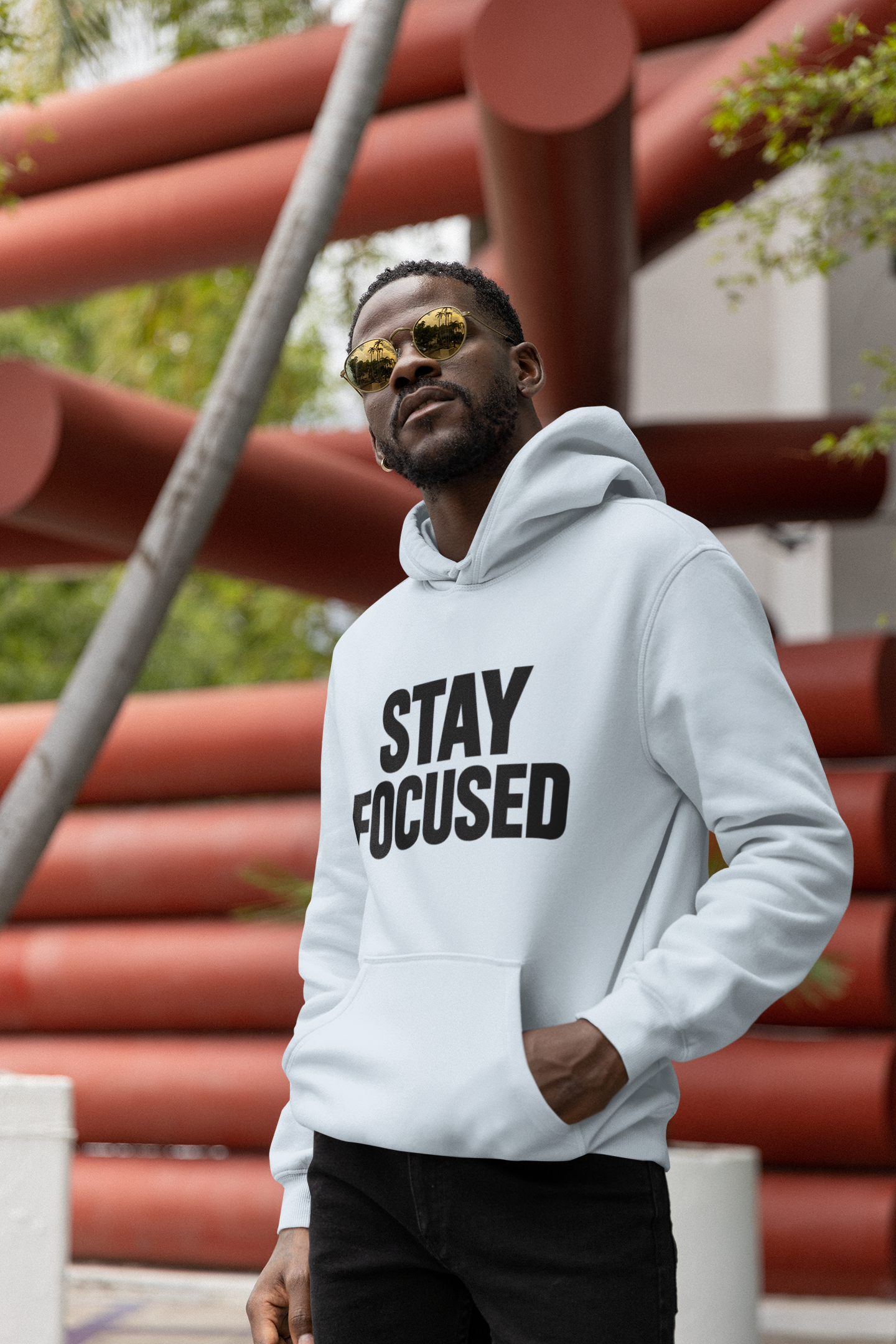 Hoodie — "Hood Up, Locked In / Stay Focused" Motivational Pullover