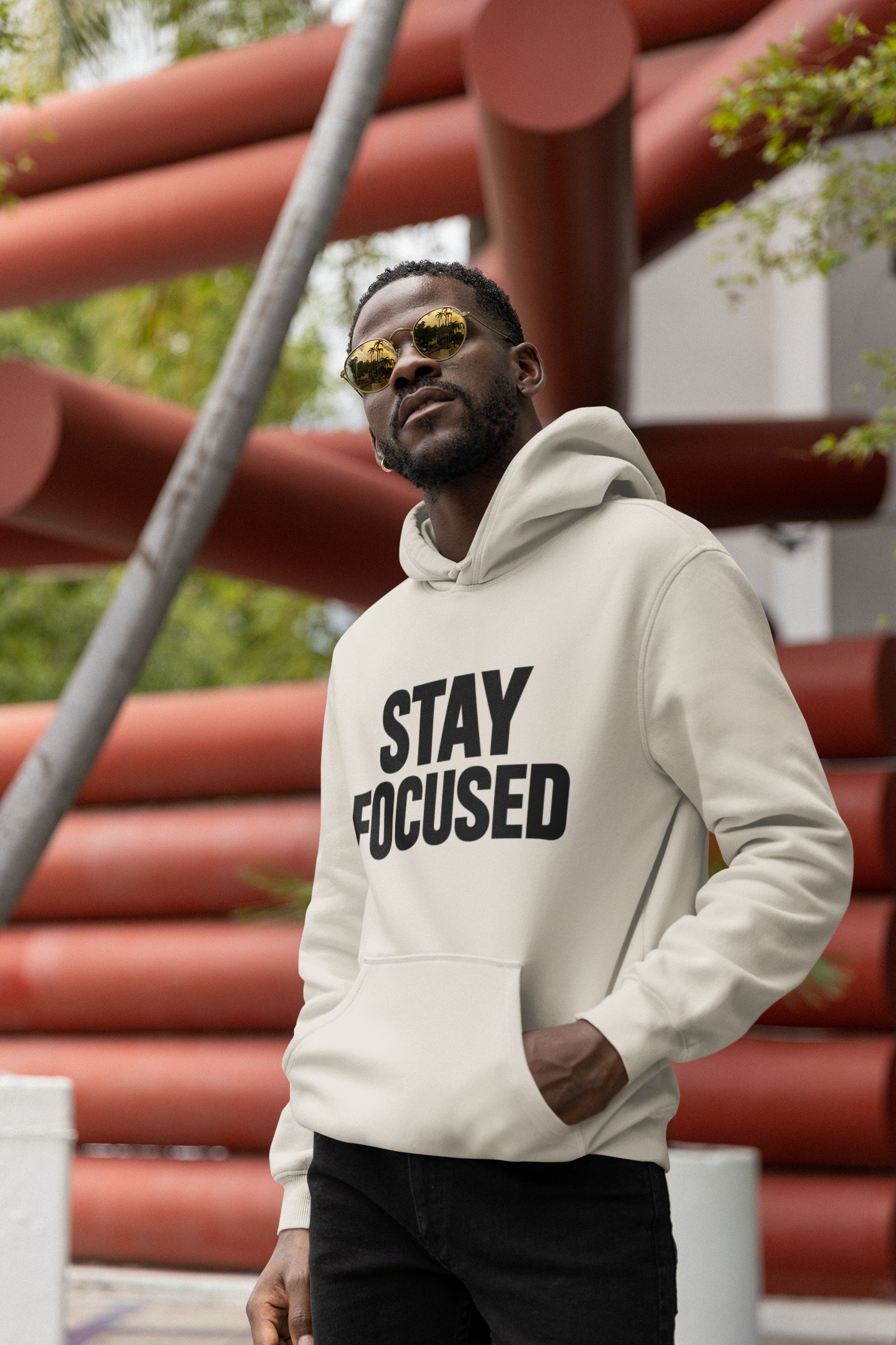Hoodie — "Hood Up, Locked In / Stay Focused" Motivational Pullover