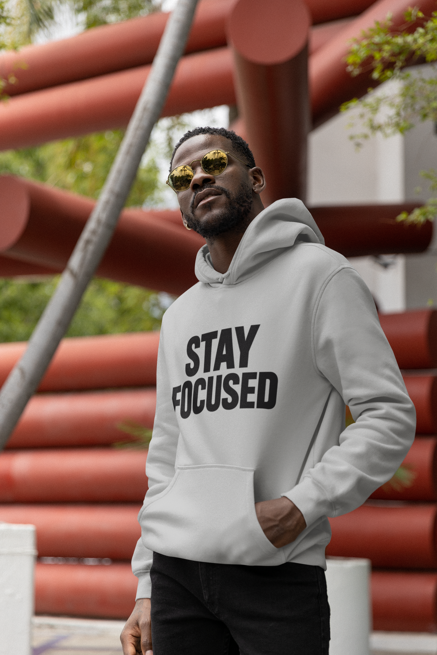 Hoodie — "Hood Up, Locked In / Stay Focused" Motivational Pullover