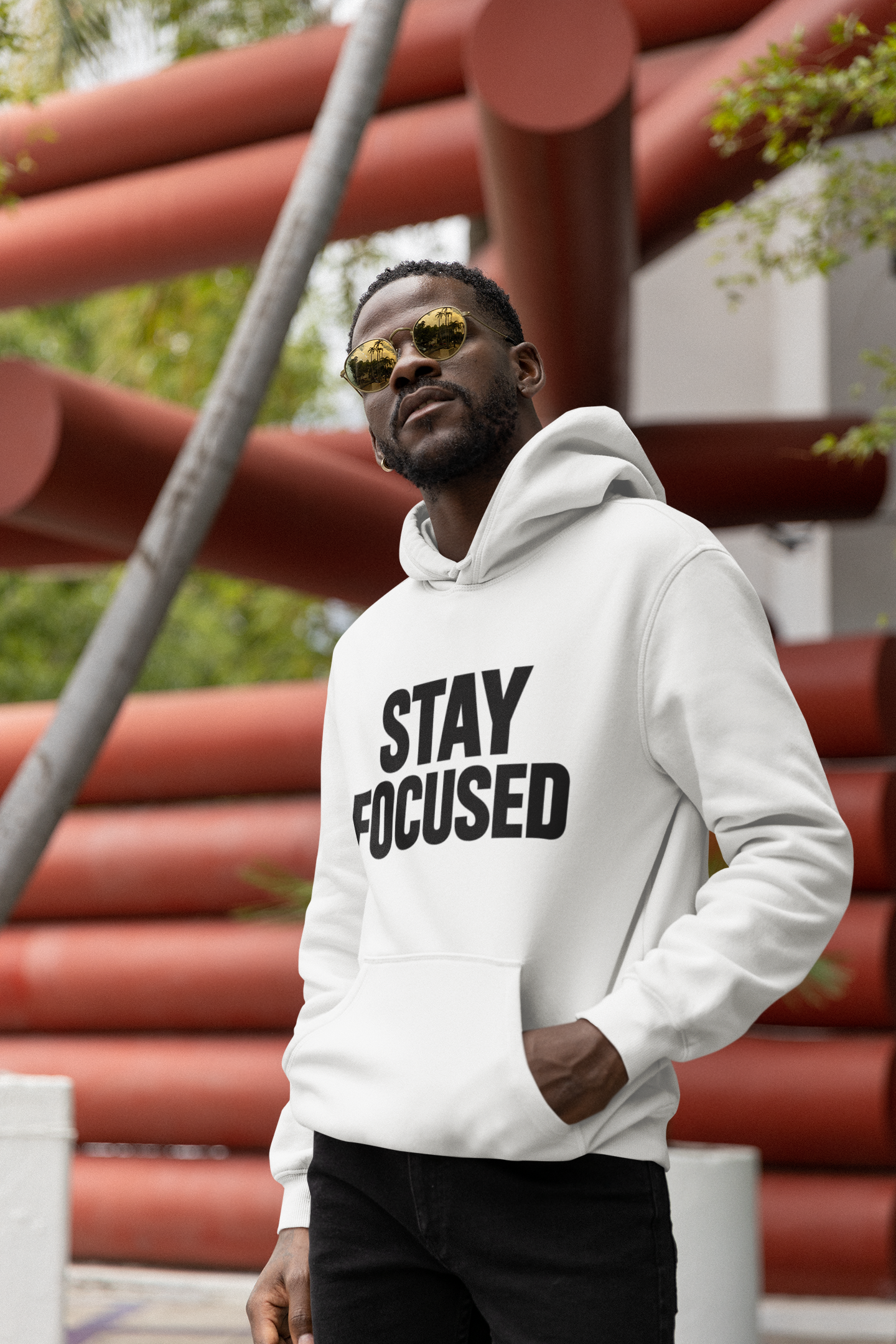 Hoodie — "Hood Up, Locked In / Stay Focused" Motivational Pullover