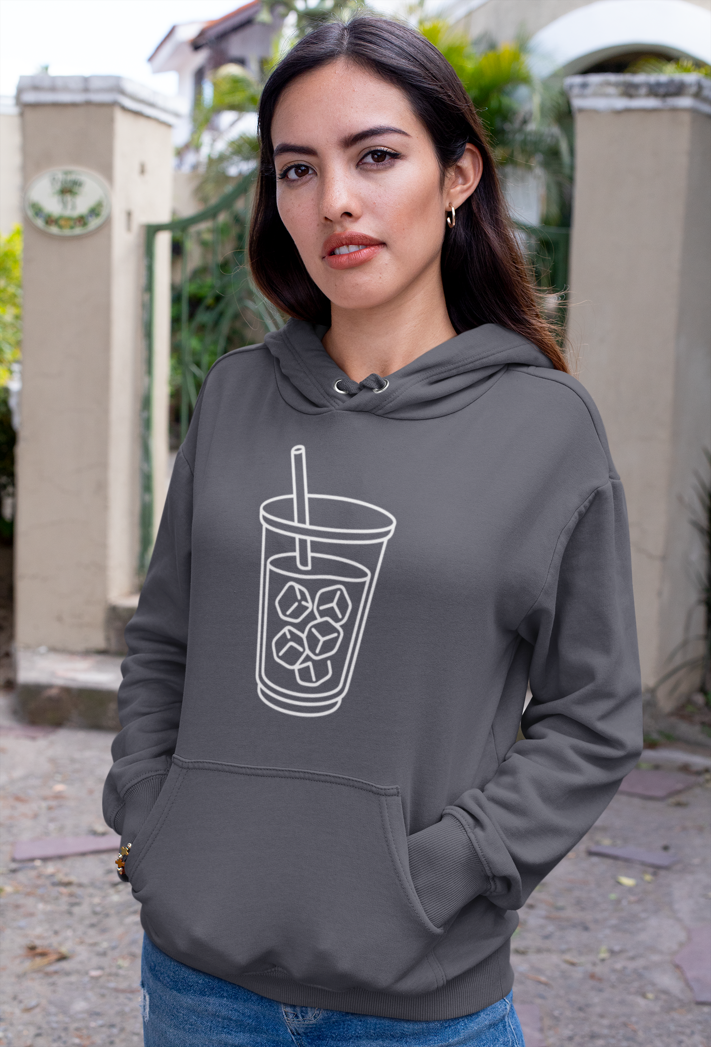 Late But Worth It Hoodie — Minimal Iced Coffee Graphic Sweatshirt