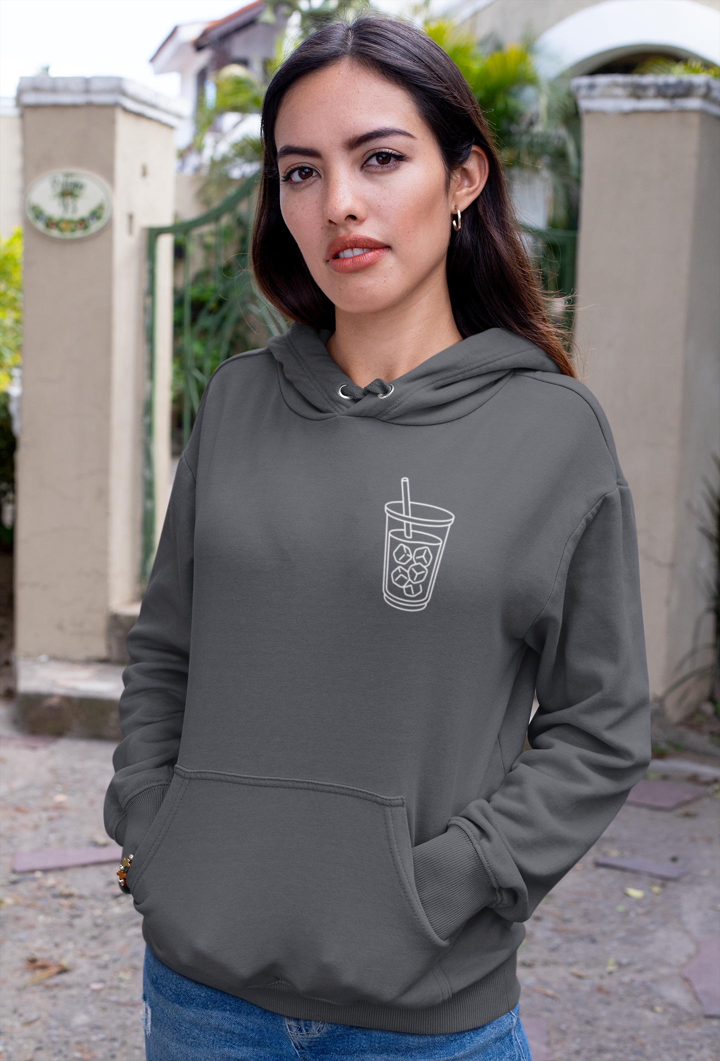 Late But Worth It Hoodie — Minimal Iced Coffee Graphic Sweatshirt