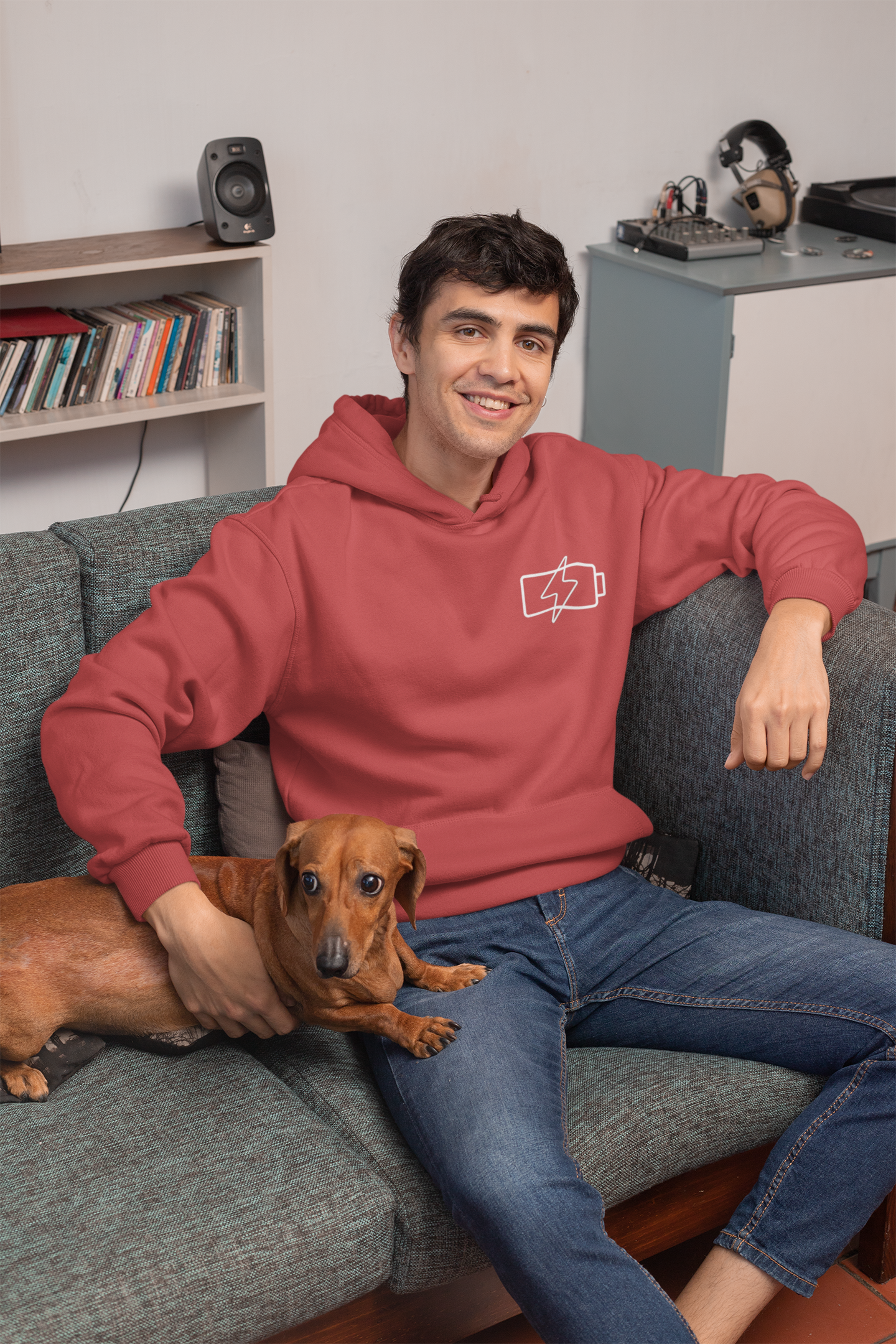 Hoodie — “Social Battery 1%” Low Energy Battery Icon Pullover