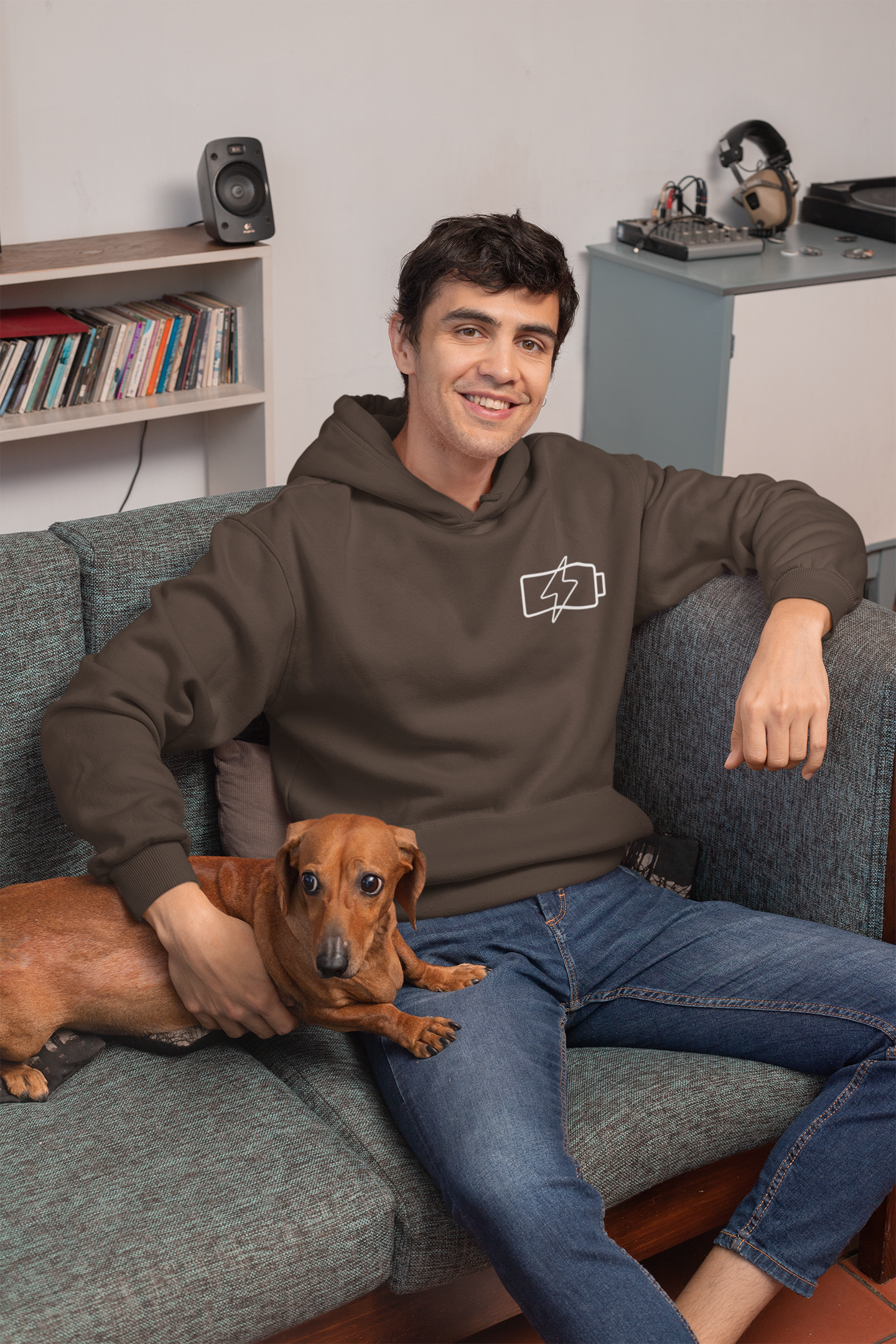 Hoodie — “Social Battery 1%” Low Energy Battery Icon Pullover