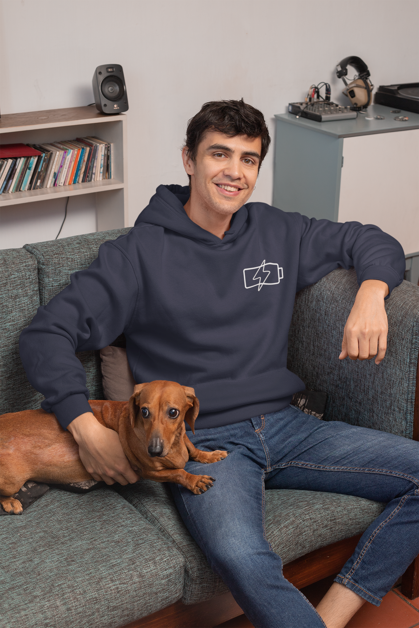 Hoodie — “Social Battery 1%” Low Energy Battery Icon Pullover